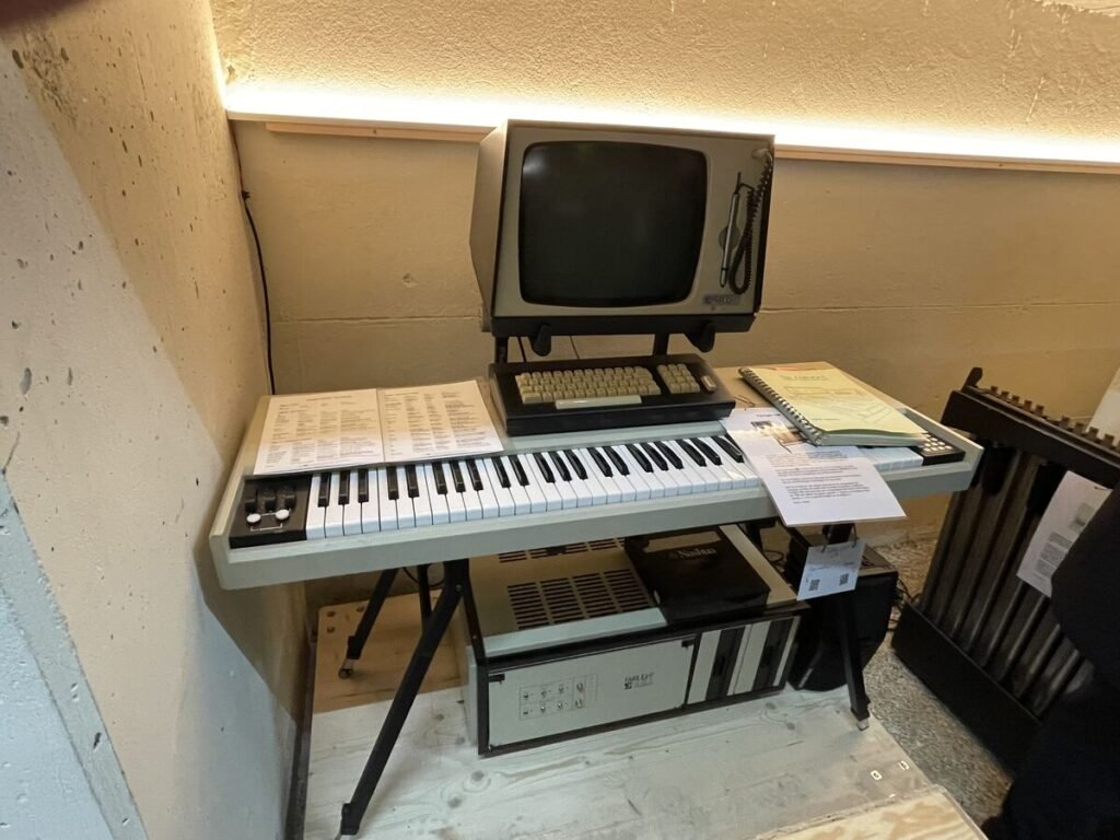Fairlight CMI sampler with its monitor and keyboard in a museum collection