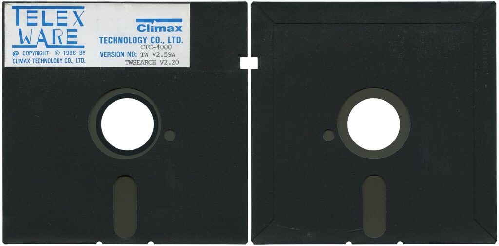Two black 5.25-inch floppy disks on a plain background