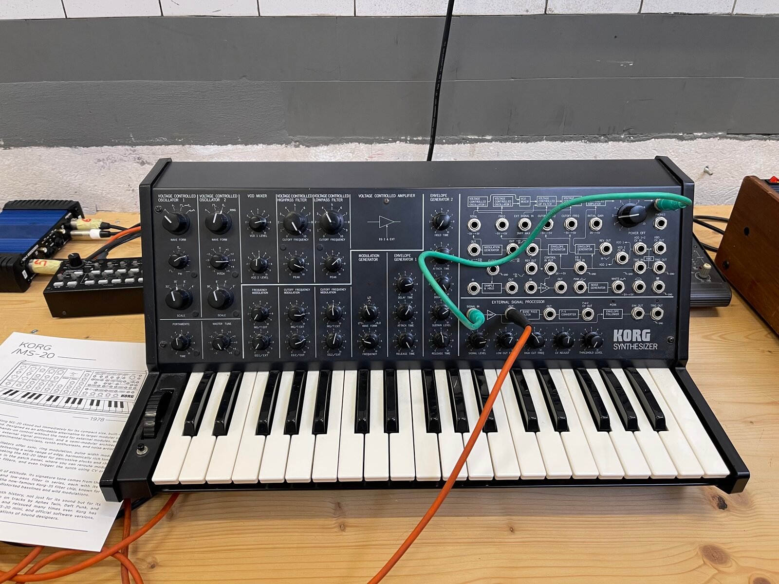 Korg MS-20 analogue synthesizer on display at a museum, not the Phase8
